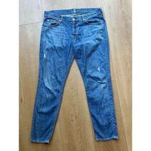 7 For All Mankind Jeans Womens 32" Button Fly Josefina Skinny Boyfriend Stretch